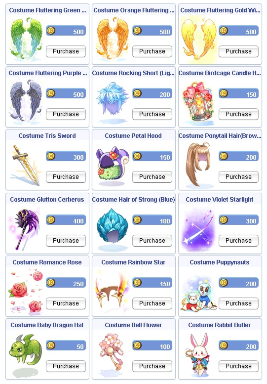 Cash Shop Costumes