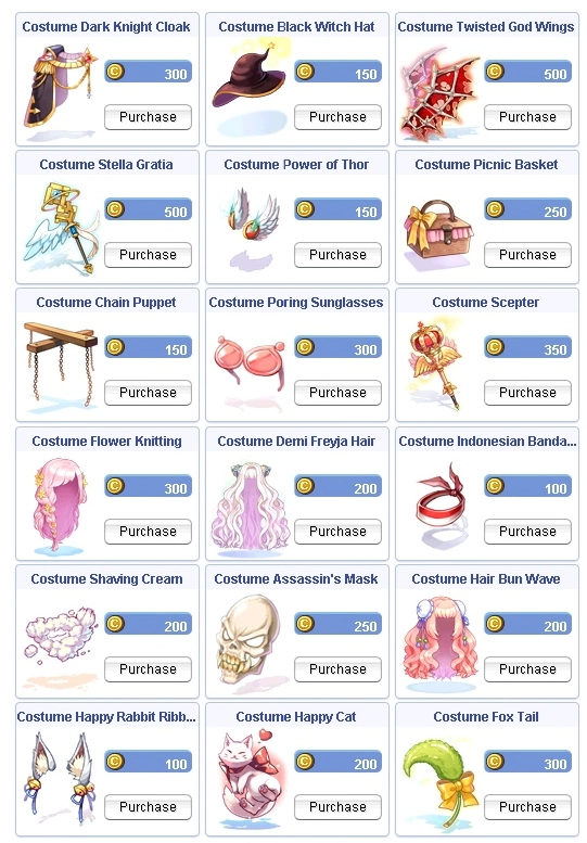 Cash Shop Costumes