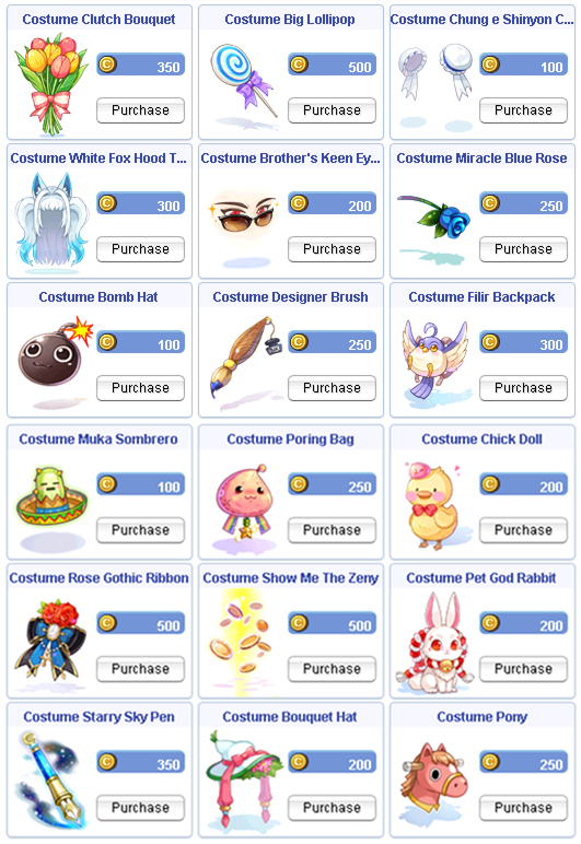 Cash Shop Costumes